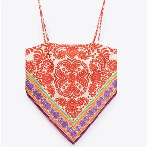 ZARA strappy printed scarf / bandana top - red - XS-S- 8123/637